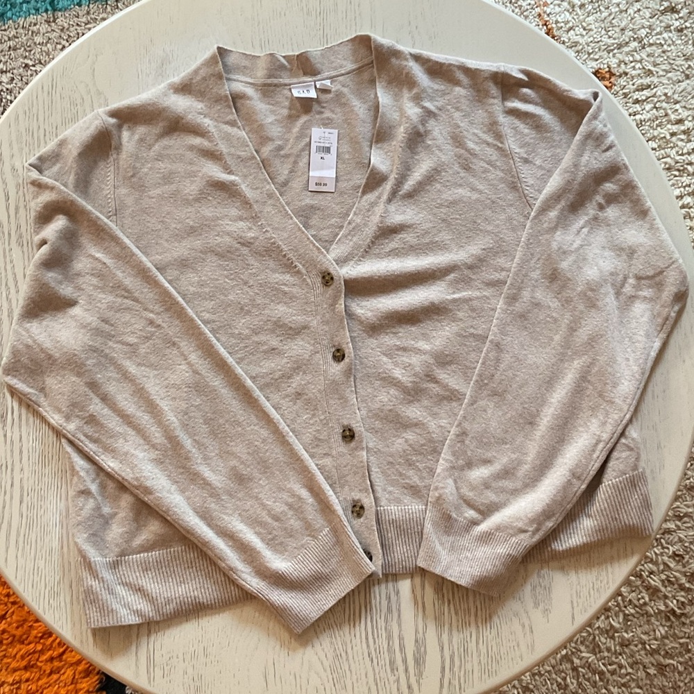 Gap CashSoft V-Neck Cardigan in Warm Taupe, Size XL
